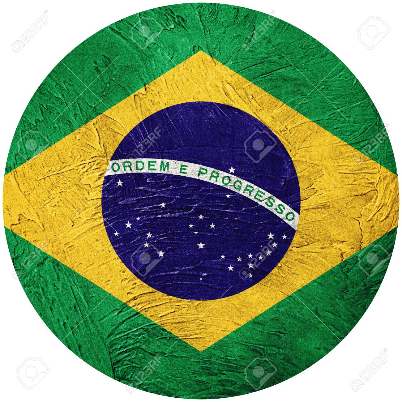 Grunge Brasil Flag Brazilian Button Isolated On White