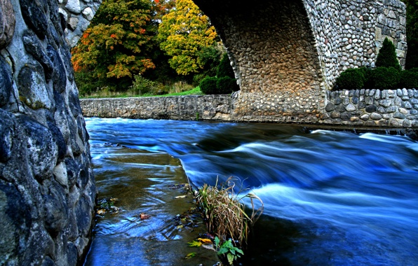 Bridge River Stream Park Trees Autumn Wallpaper Photos
