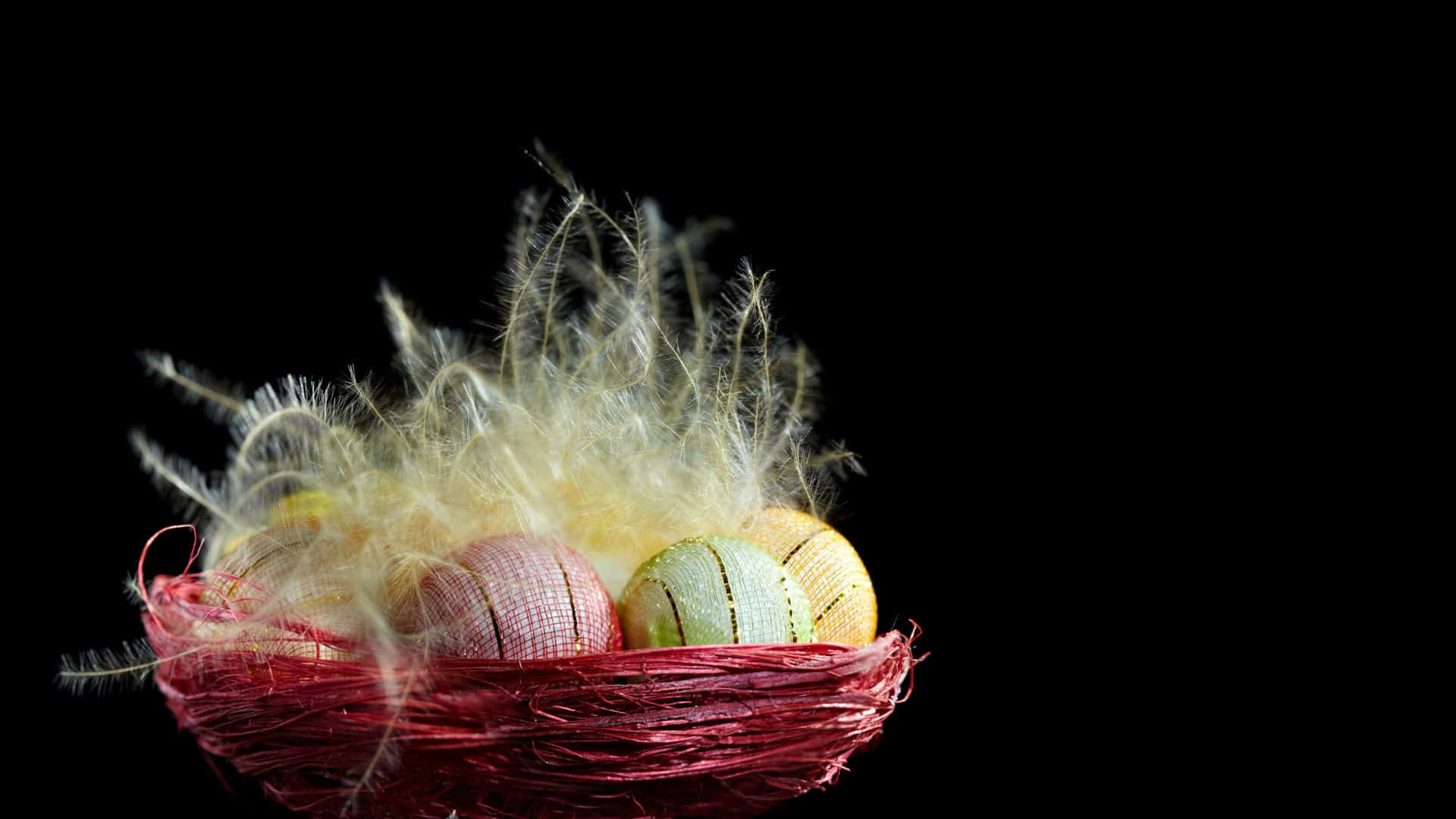 Easter Eggs In A Nest On Black Wallpaper