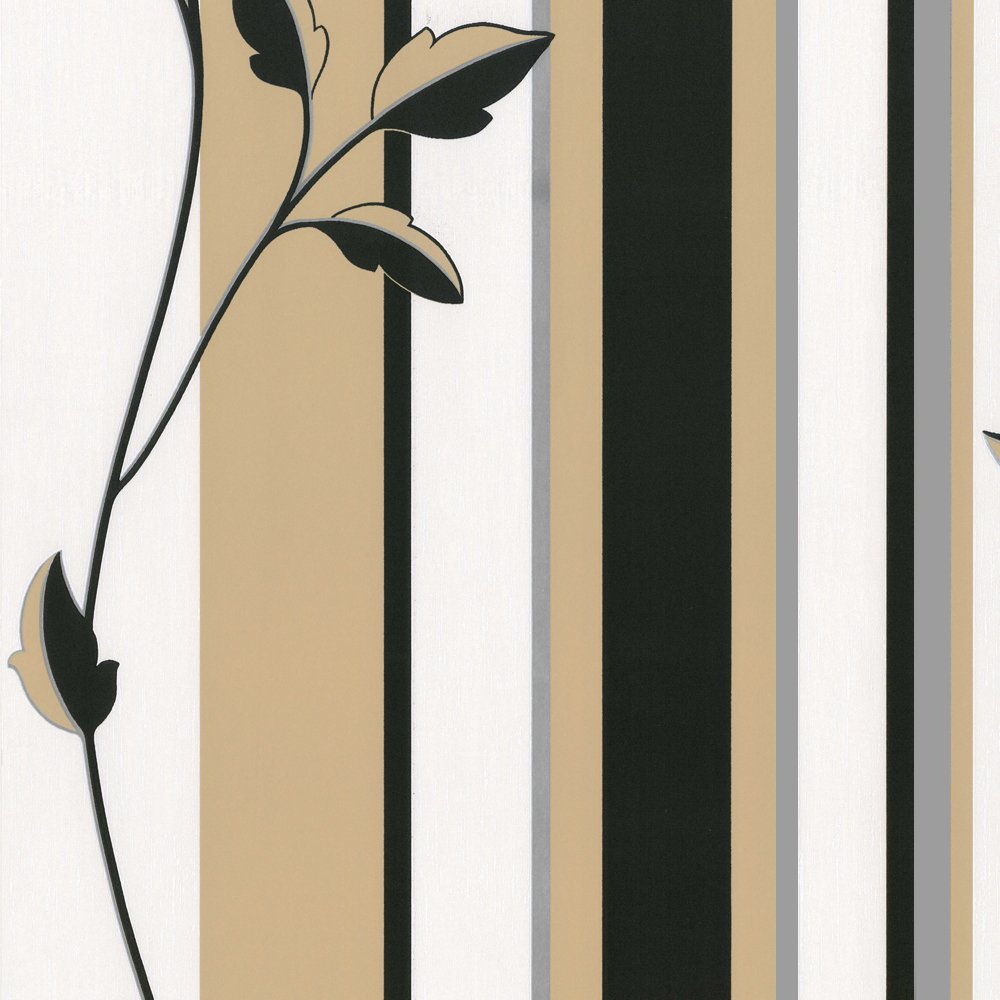 Stripe Wallpaper Black Olive Beige Gold Cream Havanna