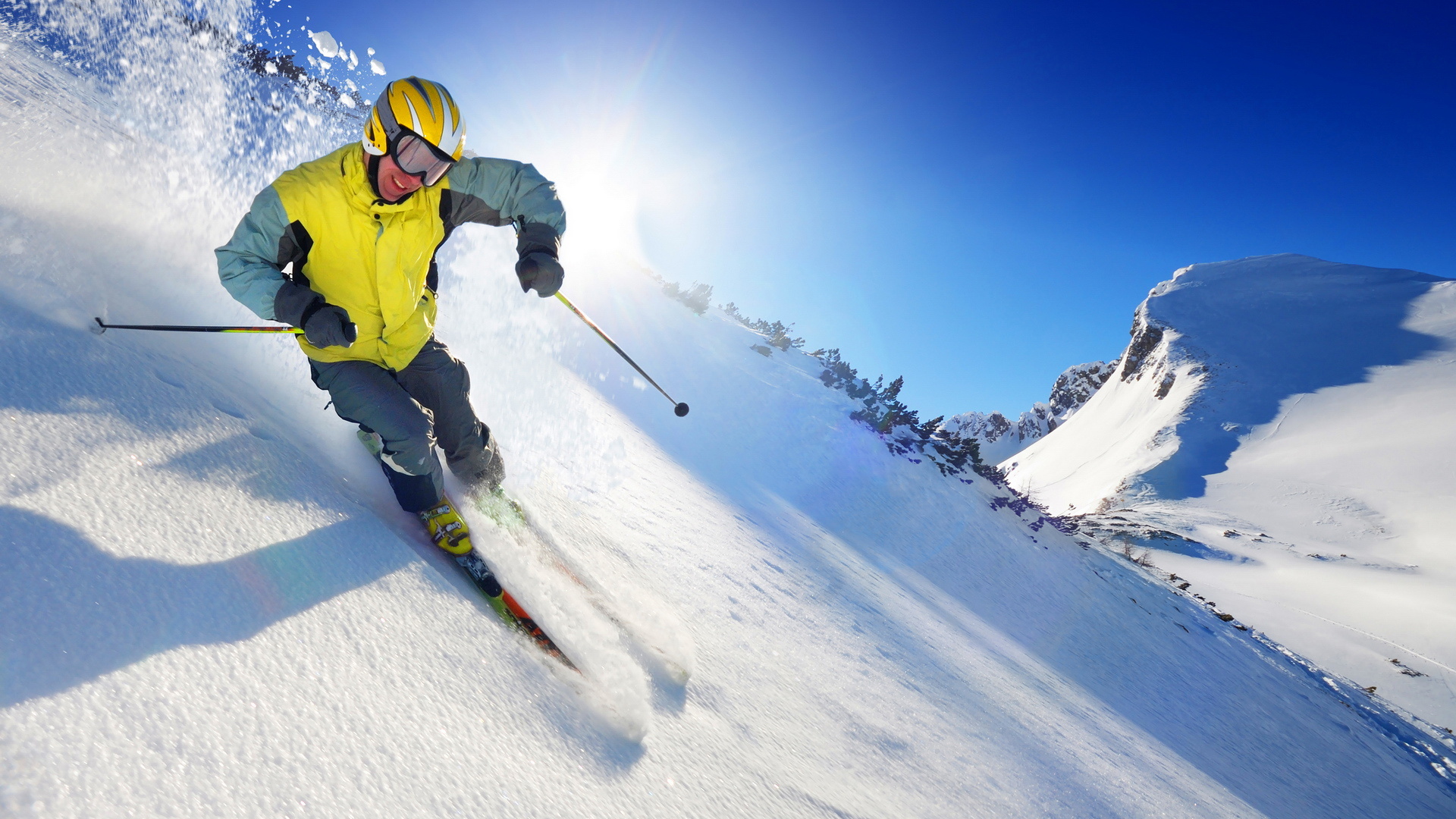 Wallpaper ski snow mountain skier skiing sun desktop wallpaper