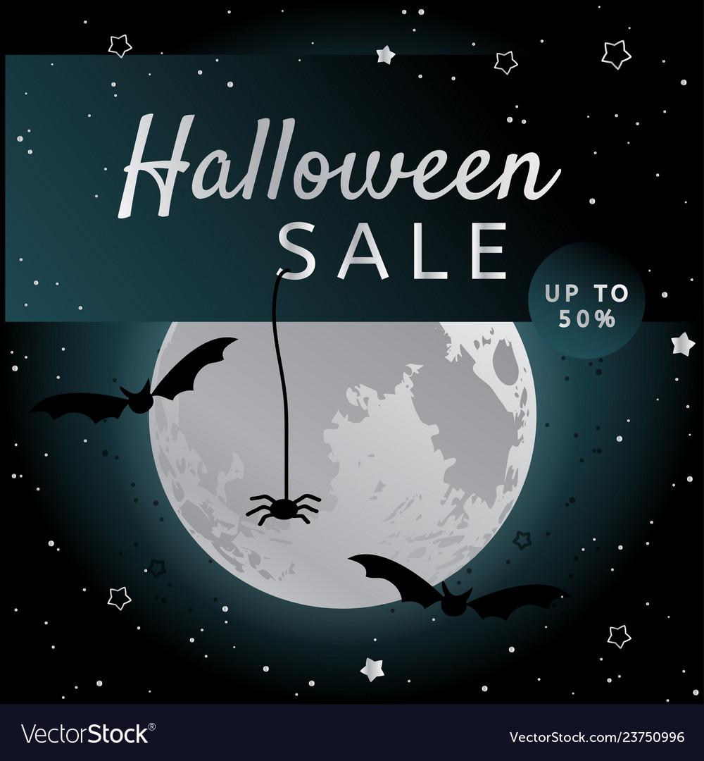Halloween Sale Background With Bats And Fool Moon Vector Image