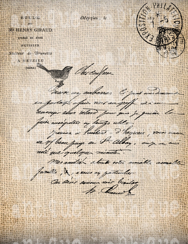Antique French Letter Bird Manuscript by AntiqueGraphique on Etsy 612x792