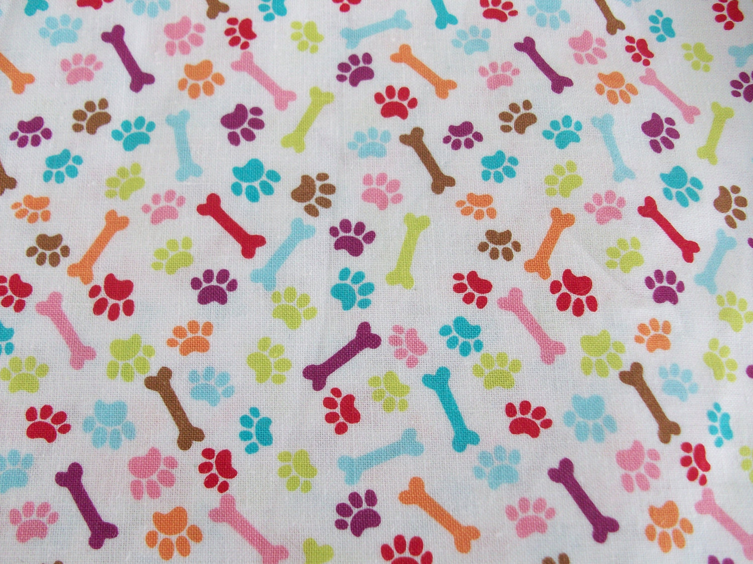 Colorful Paw Prints And Bones Print Dog Bone Cotton