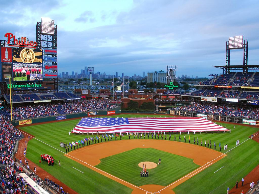CITIZENS BANK PARK PHILLIES WITH AMERICAN FLAG WALLPAPER   10831