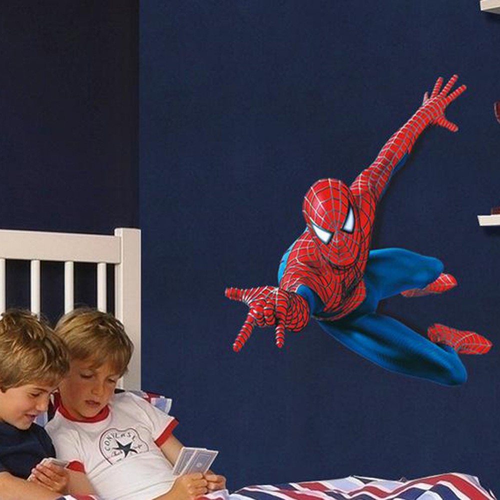 Plane Spiderman Wall Stickers For Kids Rooms Cartoon Vinly Wallpaper