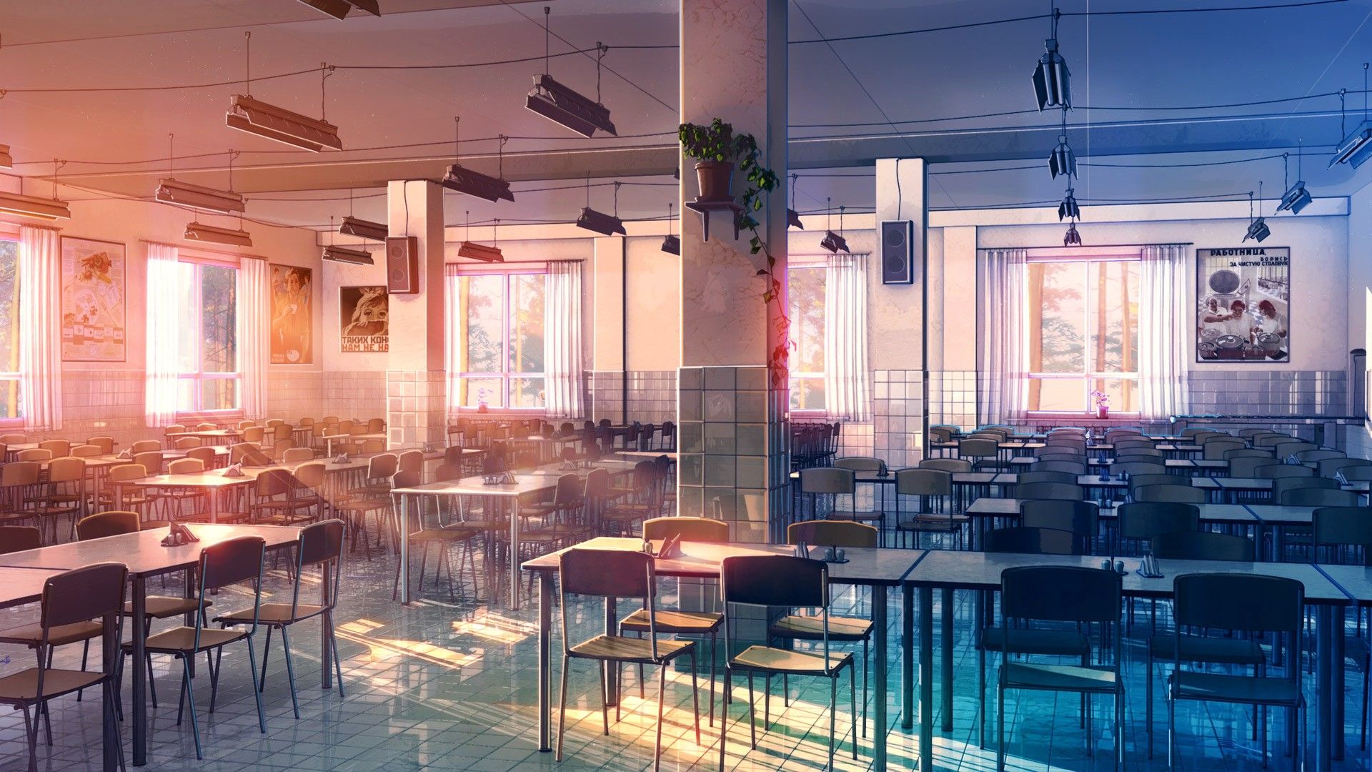 Cafeteria Anime Scenery Wallpaper