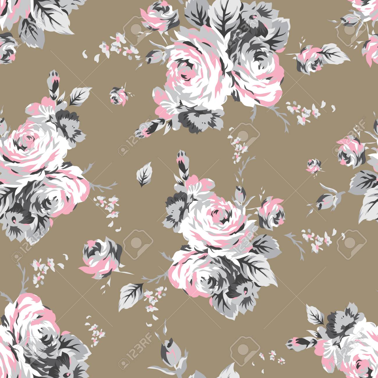 Shabby Chic Vintage Roses Seamless Pattern Classic Chintz Floral