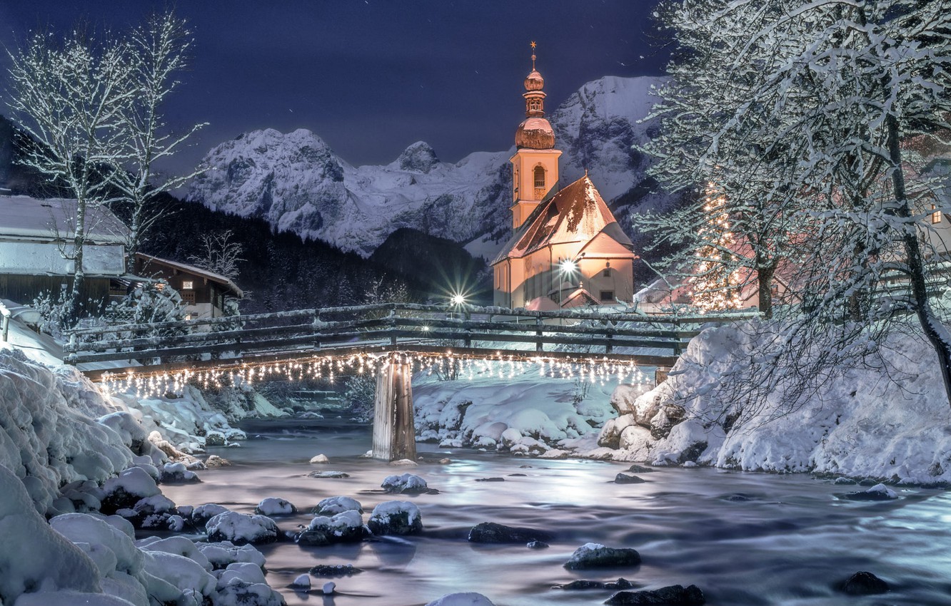 Wallpaper Winter The Sky Snow Landscape Mountains Night