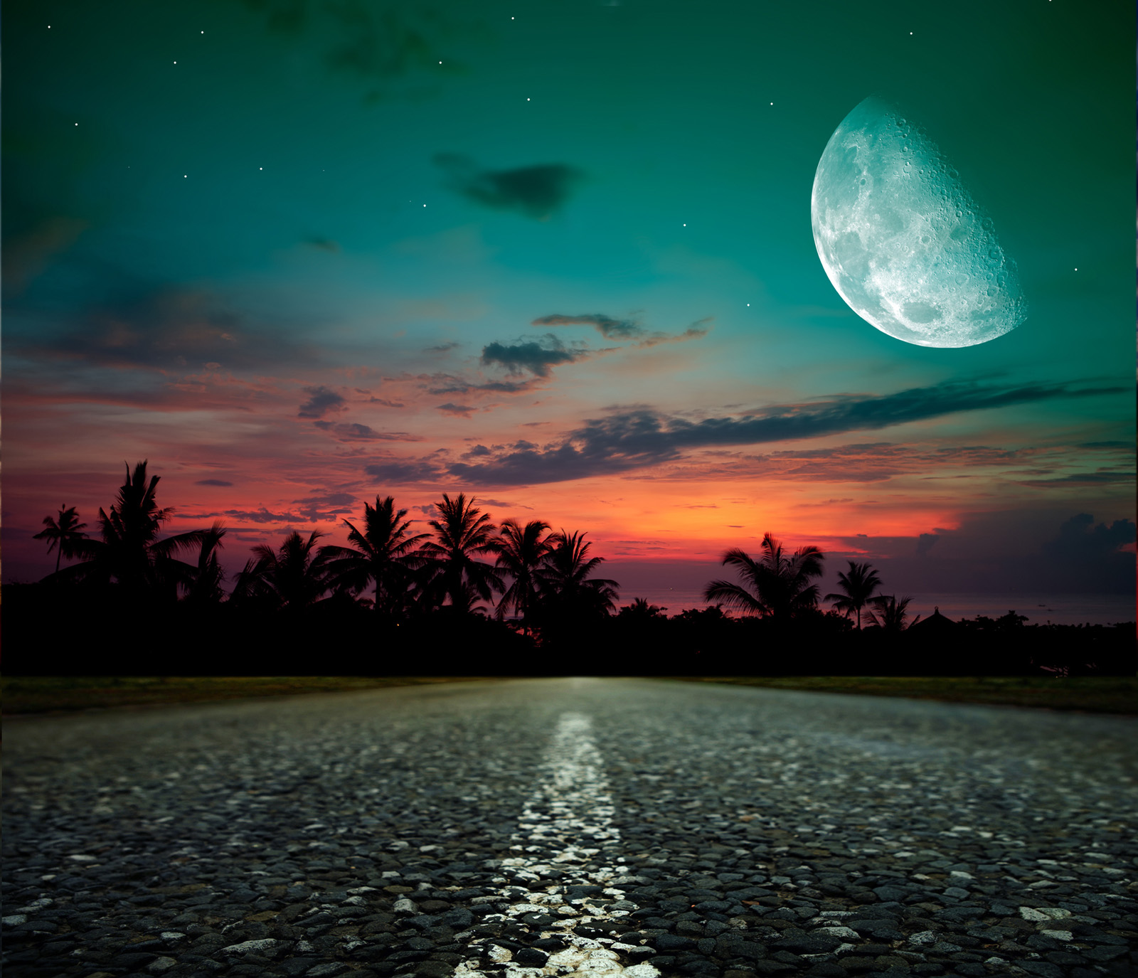 Wallpaper Sky Moon Clouds And Road High Definition Picture