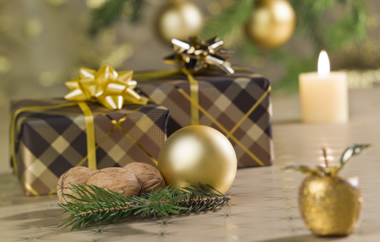 Wallpaper Tape Holiday New Year Spruce Branch Gifts Candle