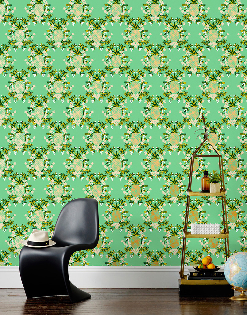 Green Gold Pineapple Wallpaper Little Crown Interiors Online