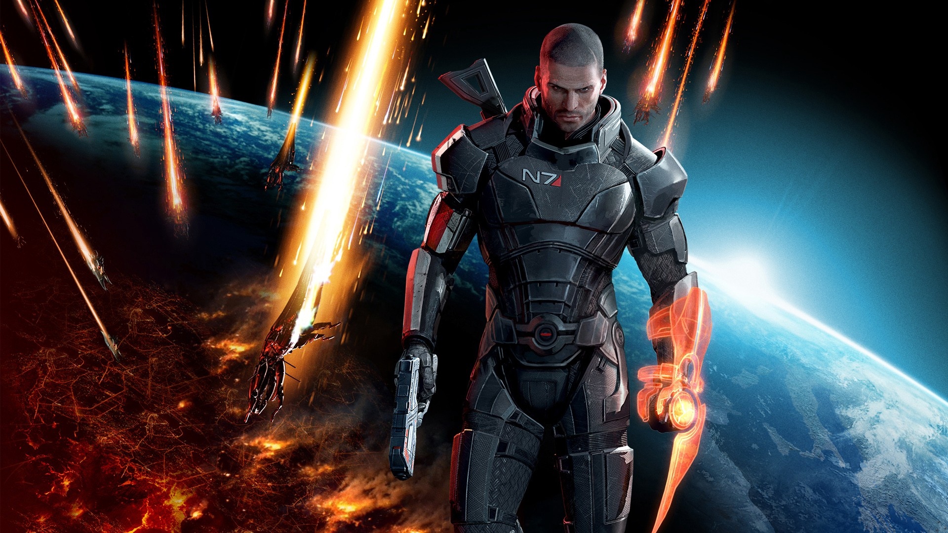 Wallpaper Mass Effect Shepard Earth Ships