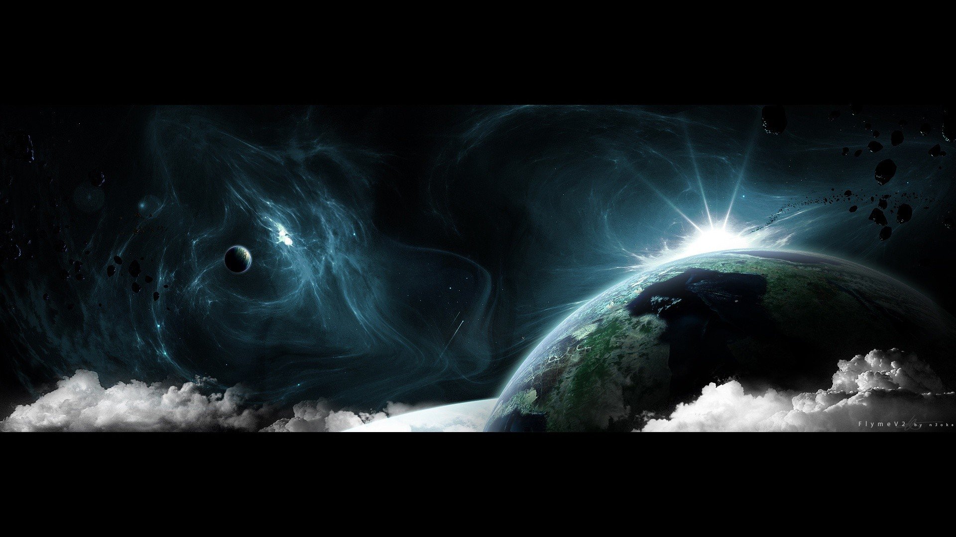 Outer space planets nebulae surreal asteroids wallpaper 1920x1080 1920x1080