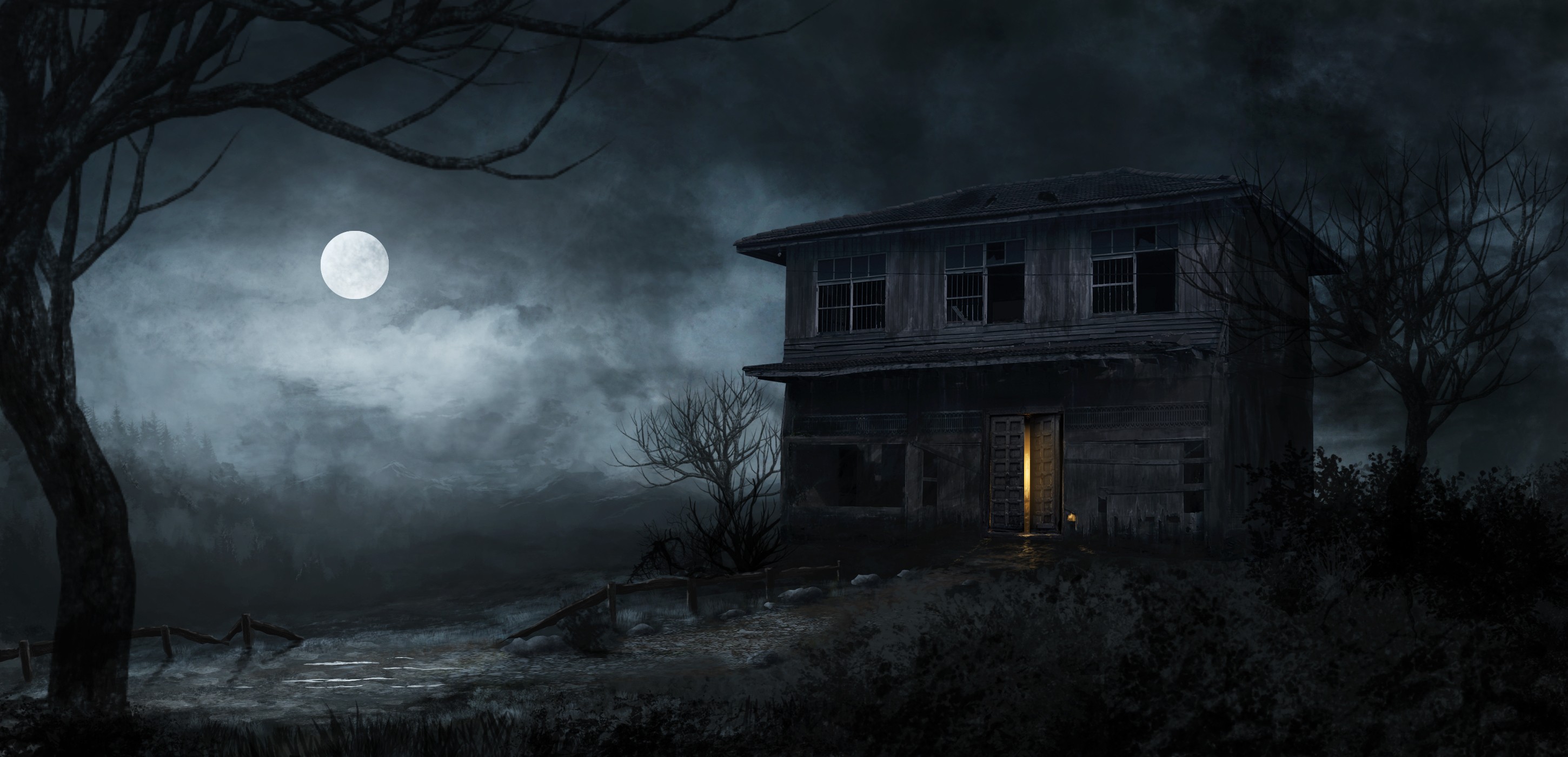 creepy artwork haunted house Wallpapers
