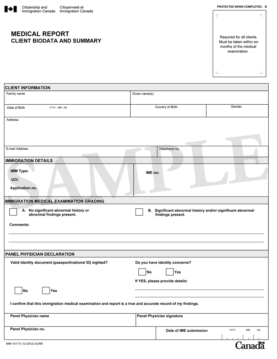 Free download Sample of IMM 21 Medical Report Client Biodata and