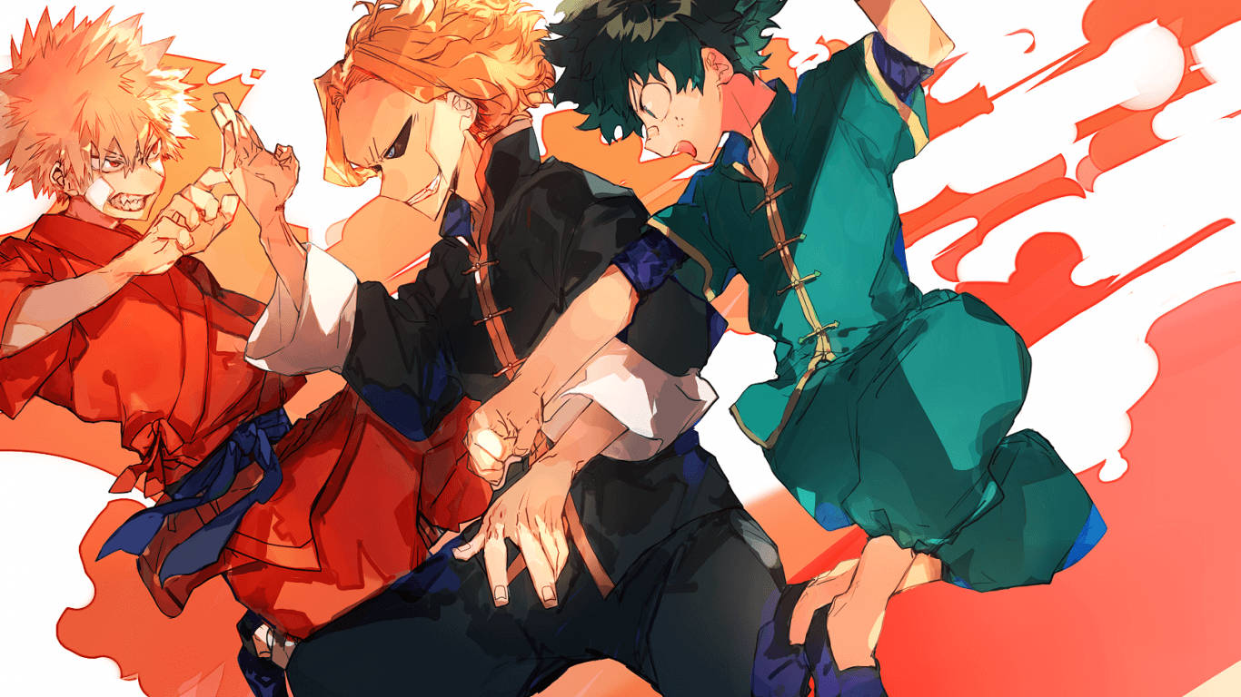 Three Friends Deku Todoroki And Bakugou Comeback Together Wallpaper