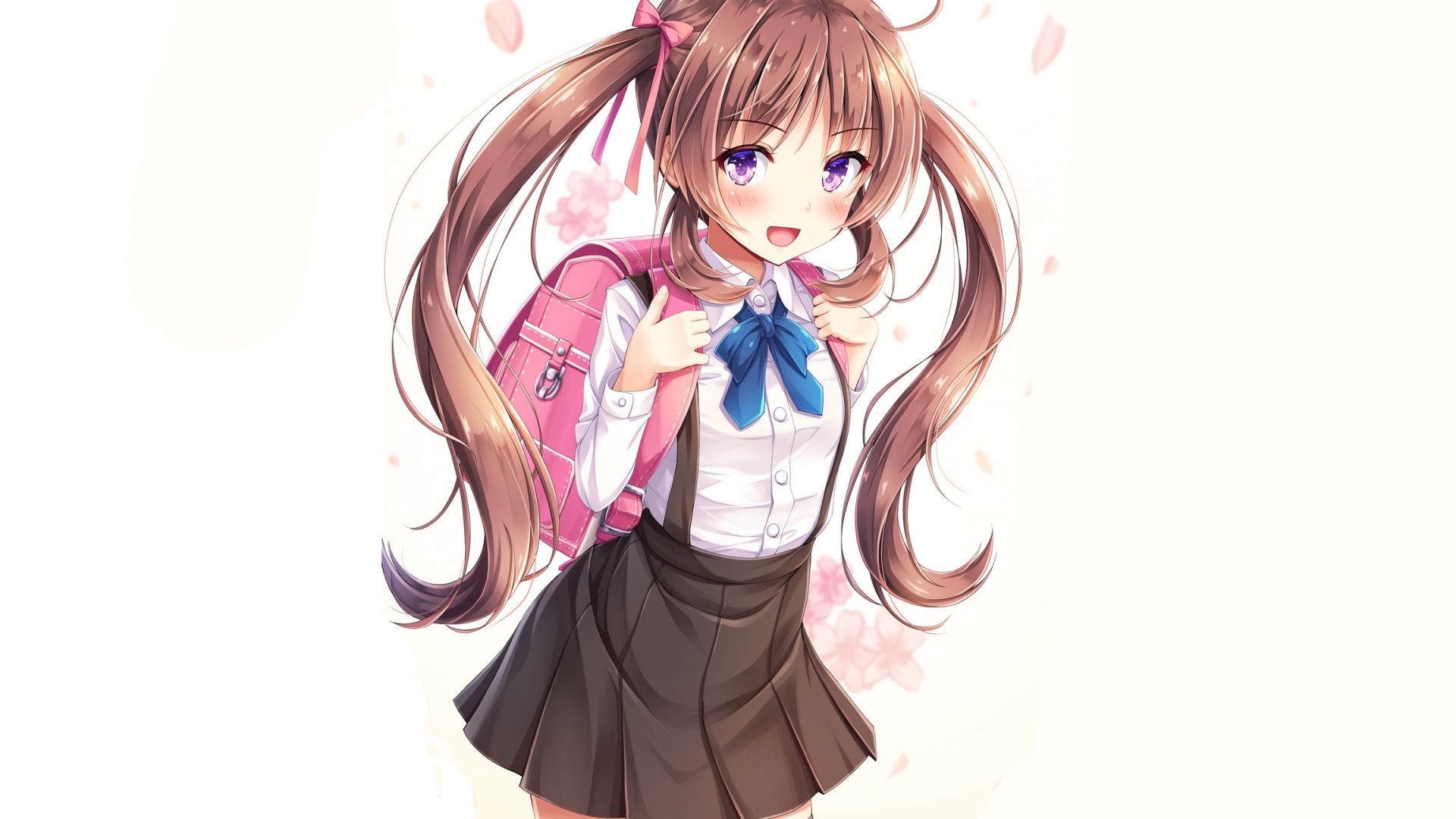 Desktop Wallpaper Cute Girl With School Bag Anime HD Image