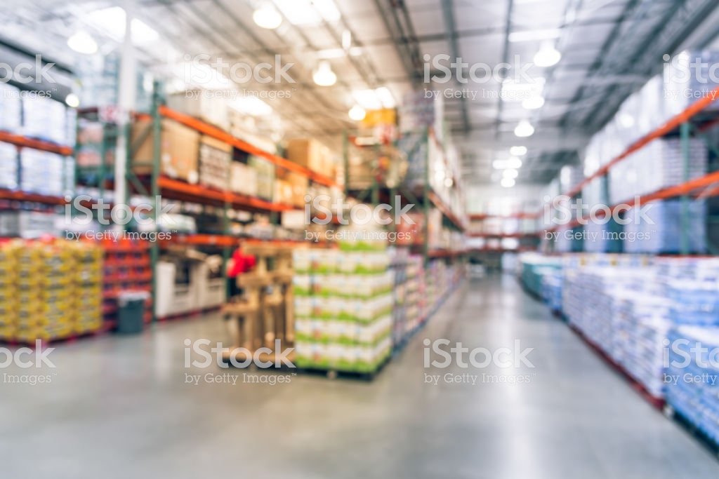 Blurry Background Huge Warehouse At Wholesale Store In America