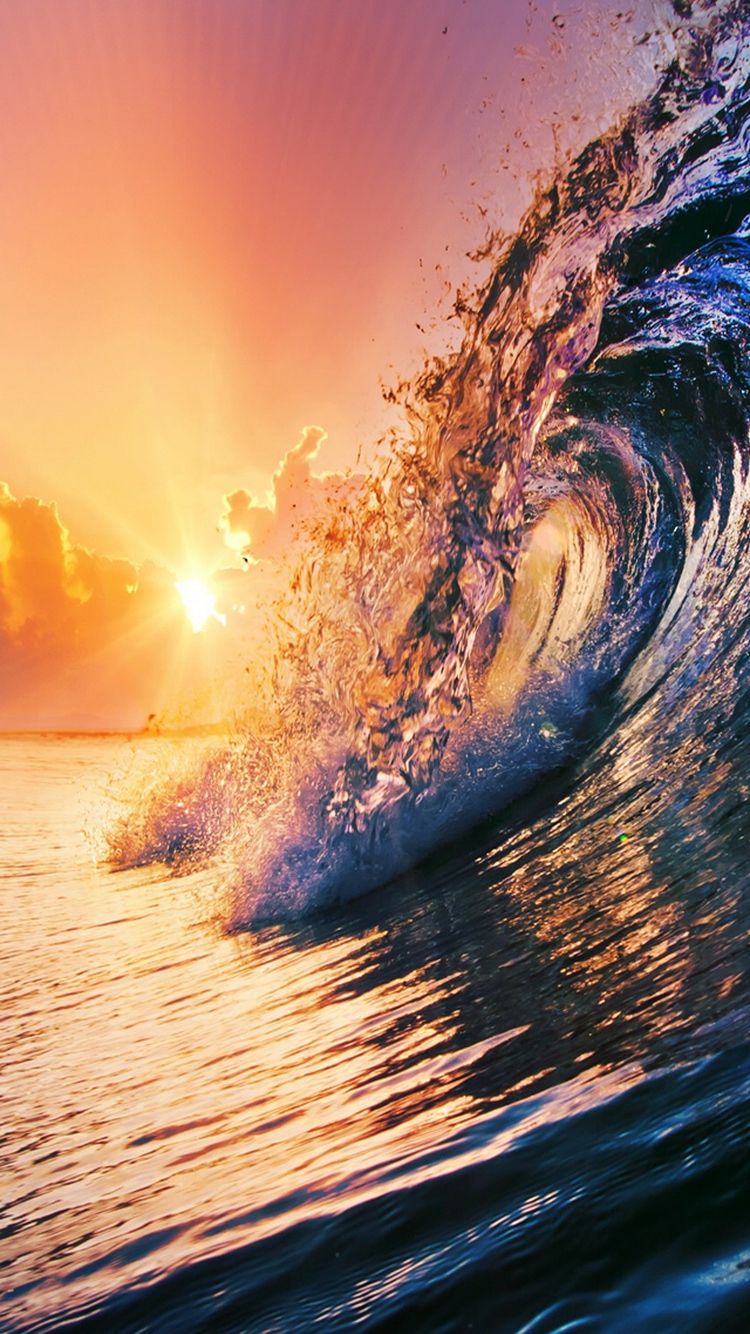 Golden Surfing Wave Sunset iPhone Wallpaper I