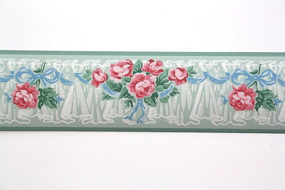 Vintage Wallpaper Border Trimz Pink Roses Floral Pin