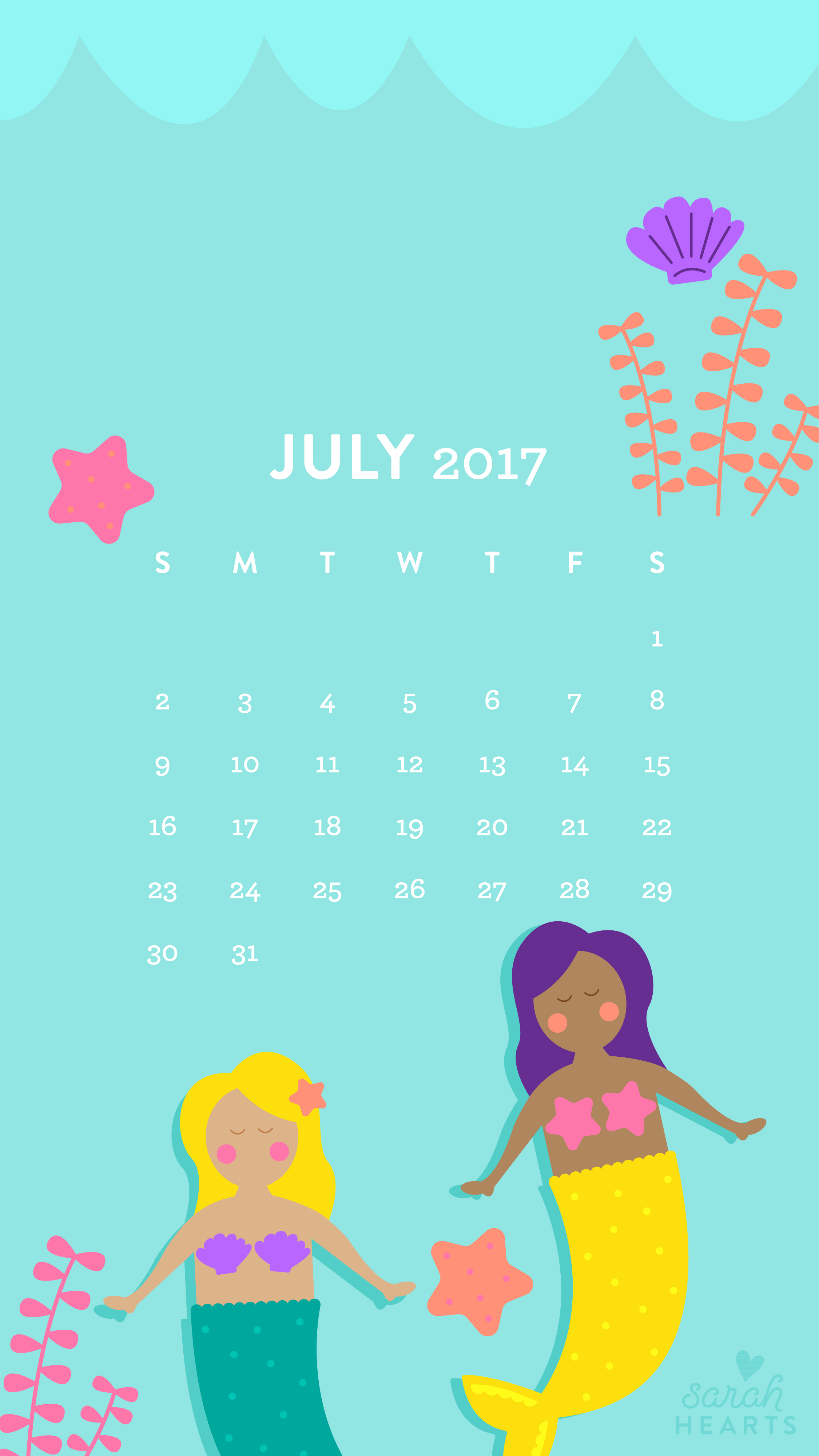 July 2017 Mermaid Calendar Wallpaper   Sarah Hearts 2251x4000