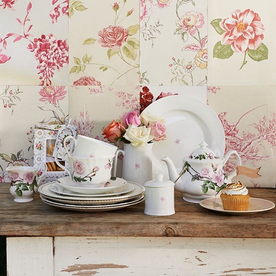  when its time for tea Floral wallpaper provides a pretty backdrop