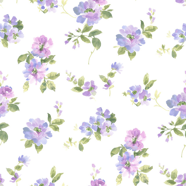 Captiva Purple Watercolor Floral Wallpaper Bolt Farmhouse