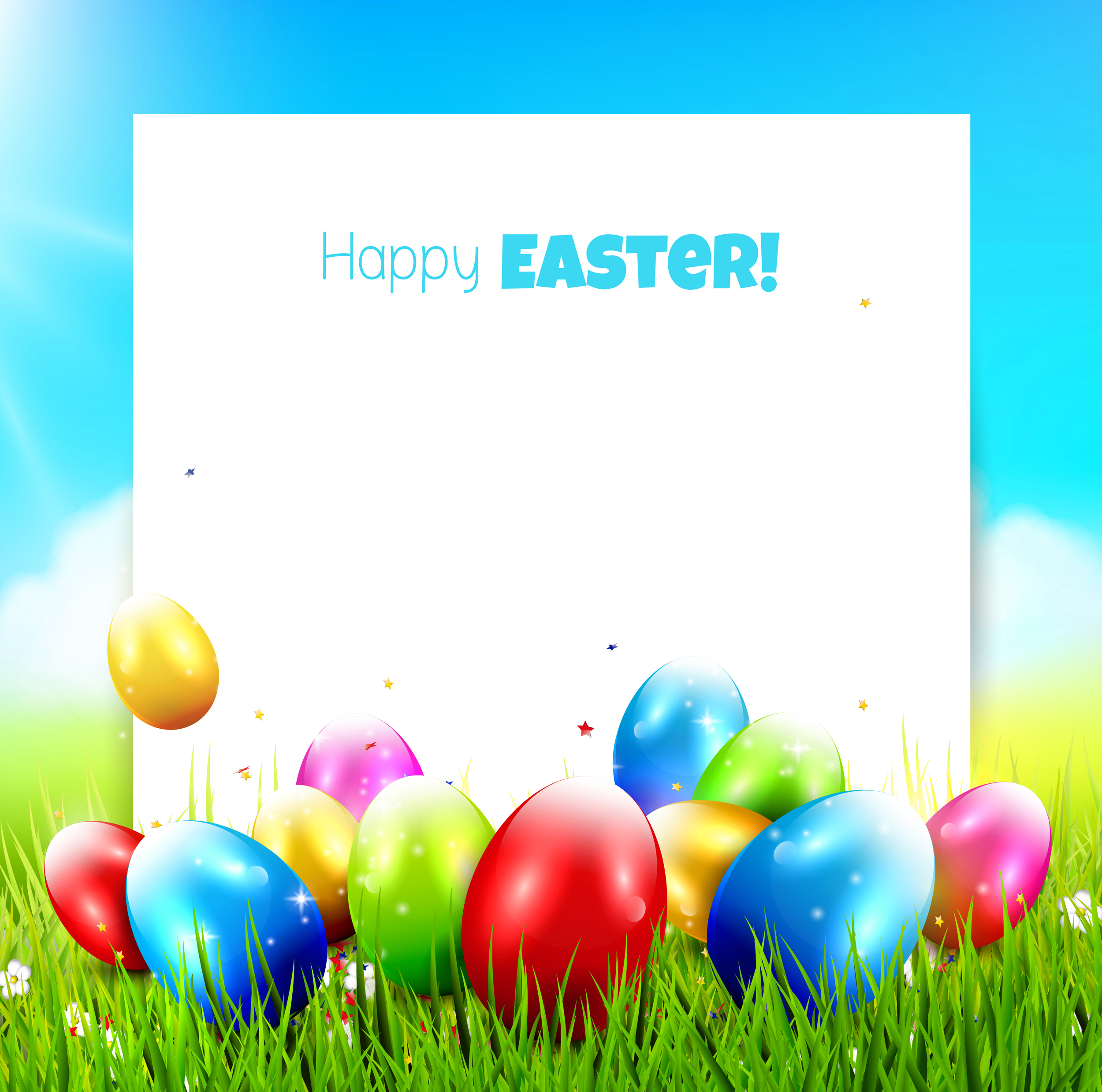 Blue Happy Easter Background with Eggs Gallery Yopriceville