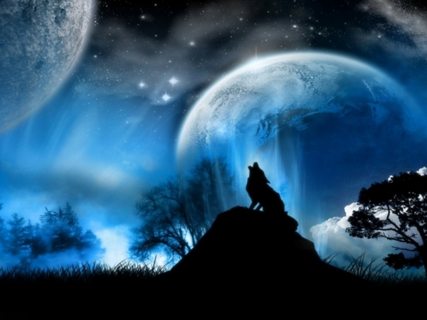 Abstract Moon Artwork Wolves Wallpaper