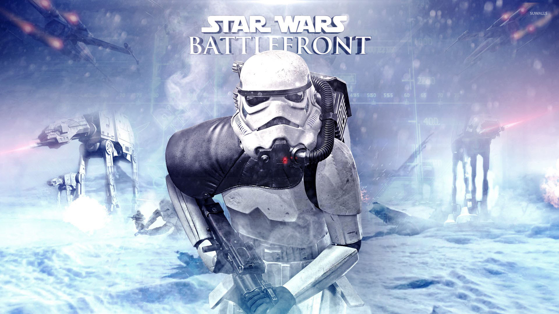 At Ats And Stormtrooper In Star Wars Battlefront Wallpaper