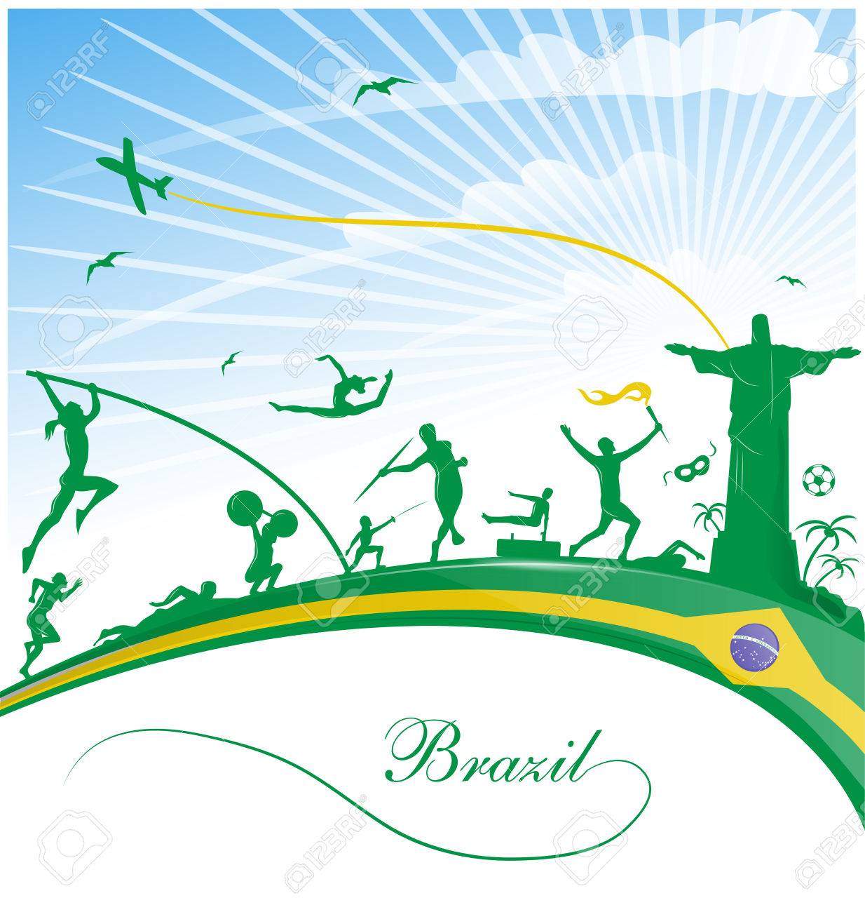 Brazil Background With Flag And Sport Symbol Royalty Cliparts