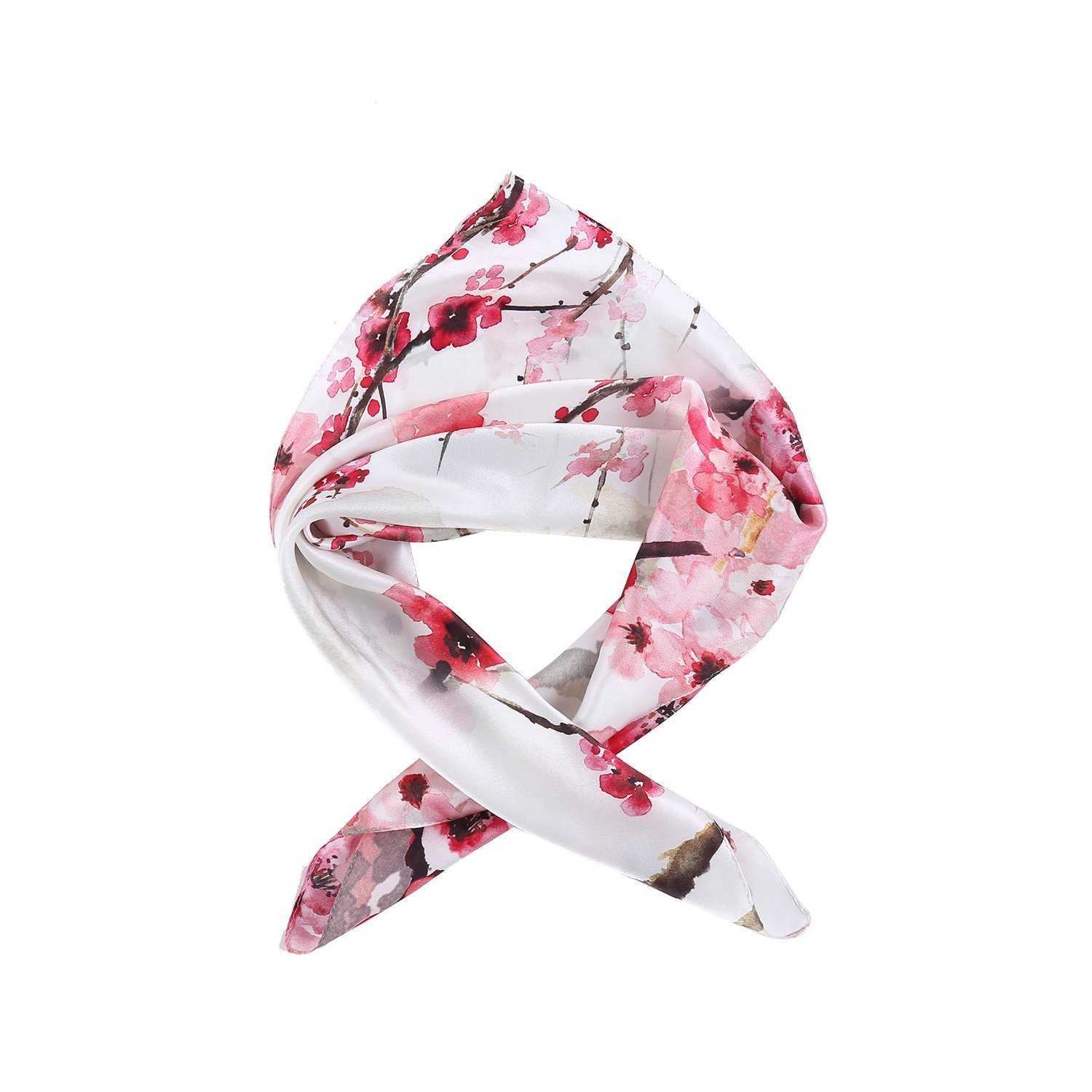Mid Sized Square Silk Scarf White Background Red Plum Blossom