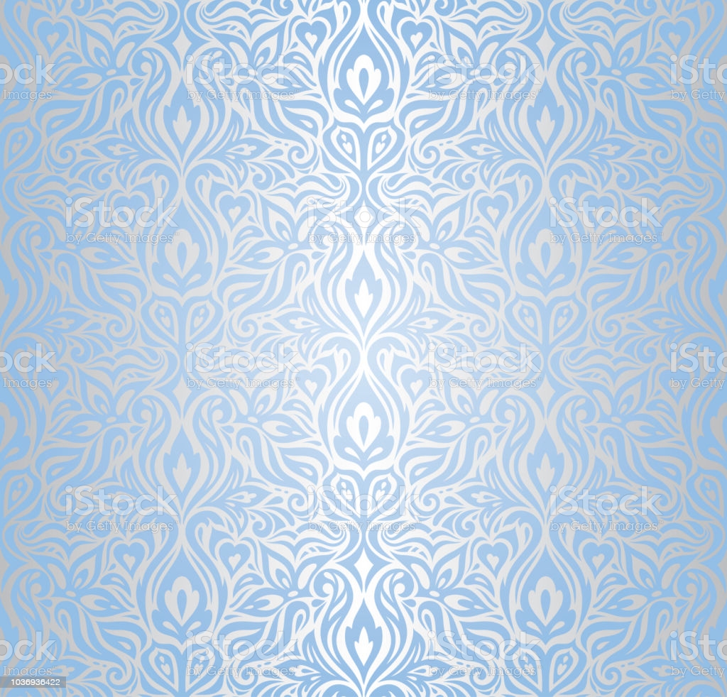 Wallpaper Blue And Silver Floral Vector Seamless Decorative