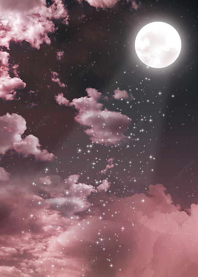 Pink Background Cloud Moon Wallpaper Image For