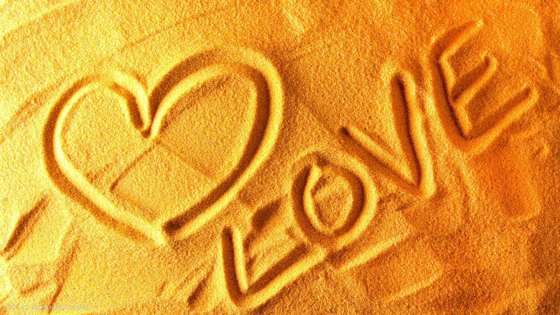 Love Word Letters Writing Sand Heart Beach HD Widescreen Wallpaper