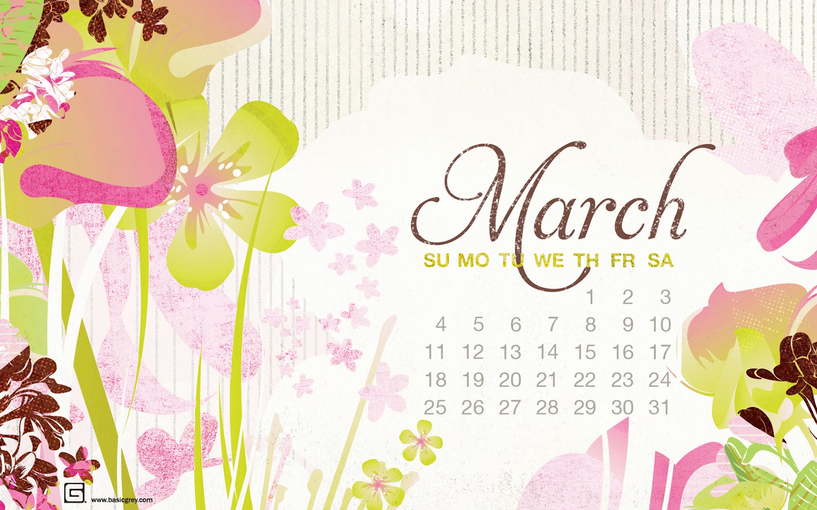 Sweet March Desktop Wallpaper Calendar Basic Grey