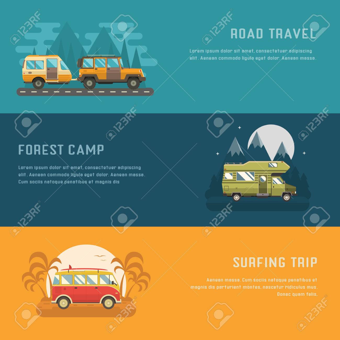Rv Camping Banners Car Summer Trip Background Auto Travel