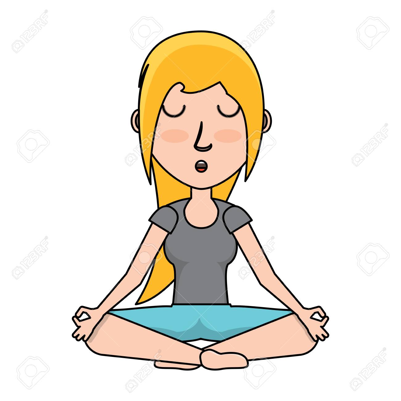 Cartoon Woman Doing Yoga With Lotus Posture Over White Background