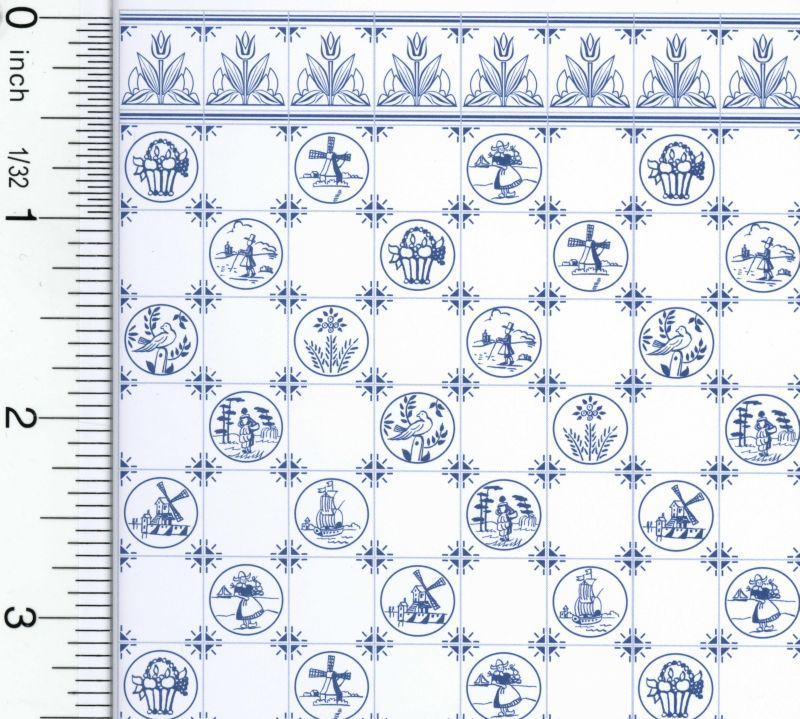 Dollhouse Blue Dutch Tile Design Wallpaper