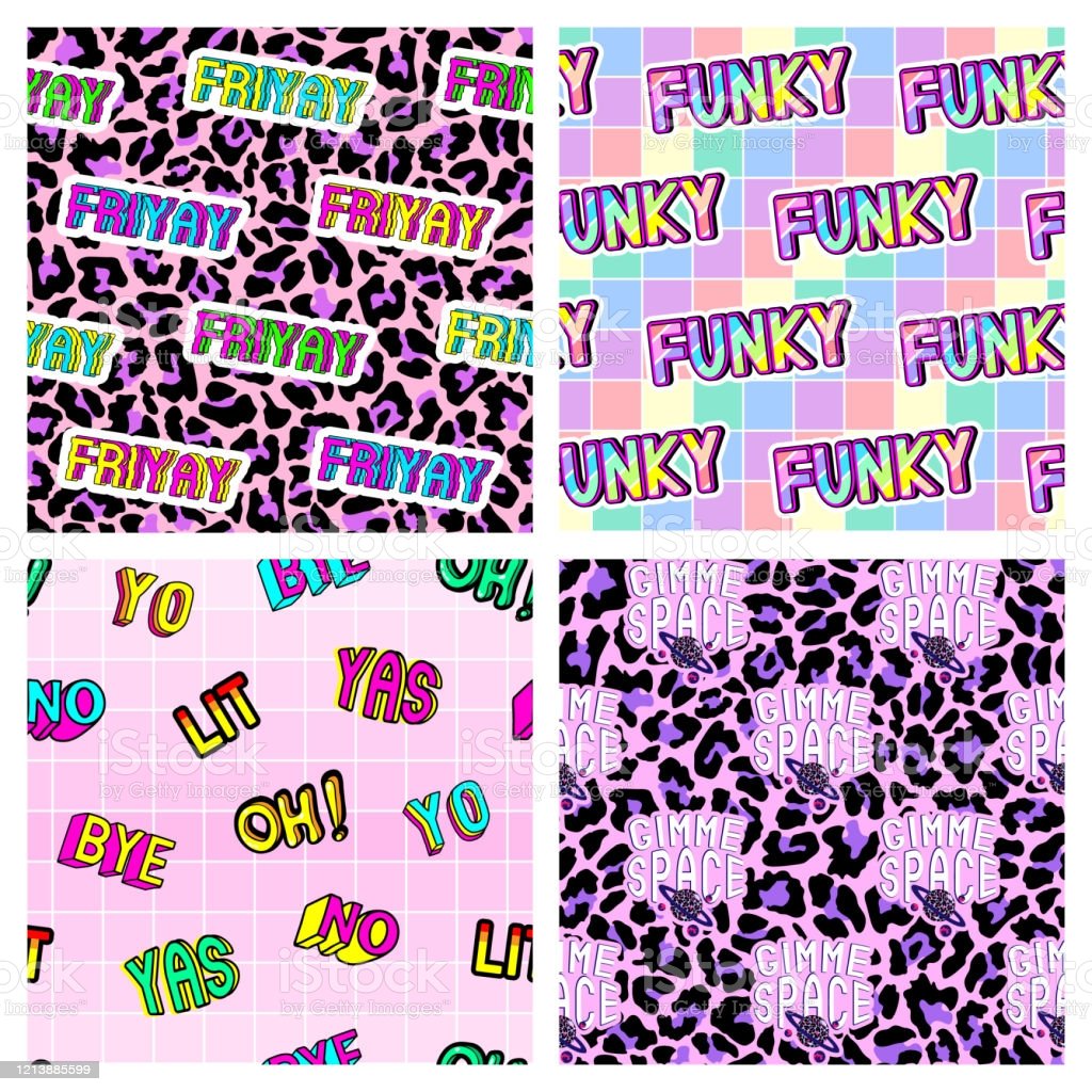 Free Download Set Of Colorful Seamless Patterns With Modern Slang Words 