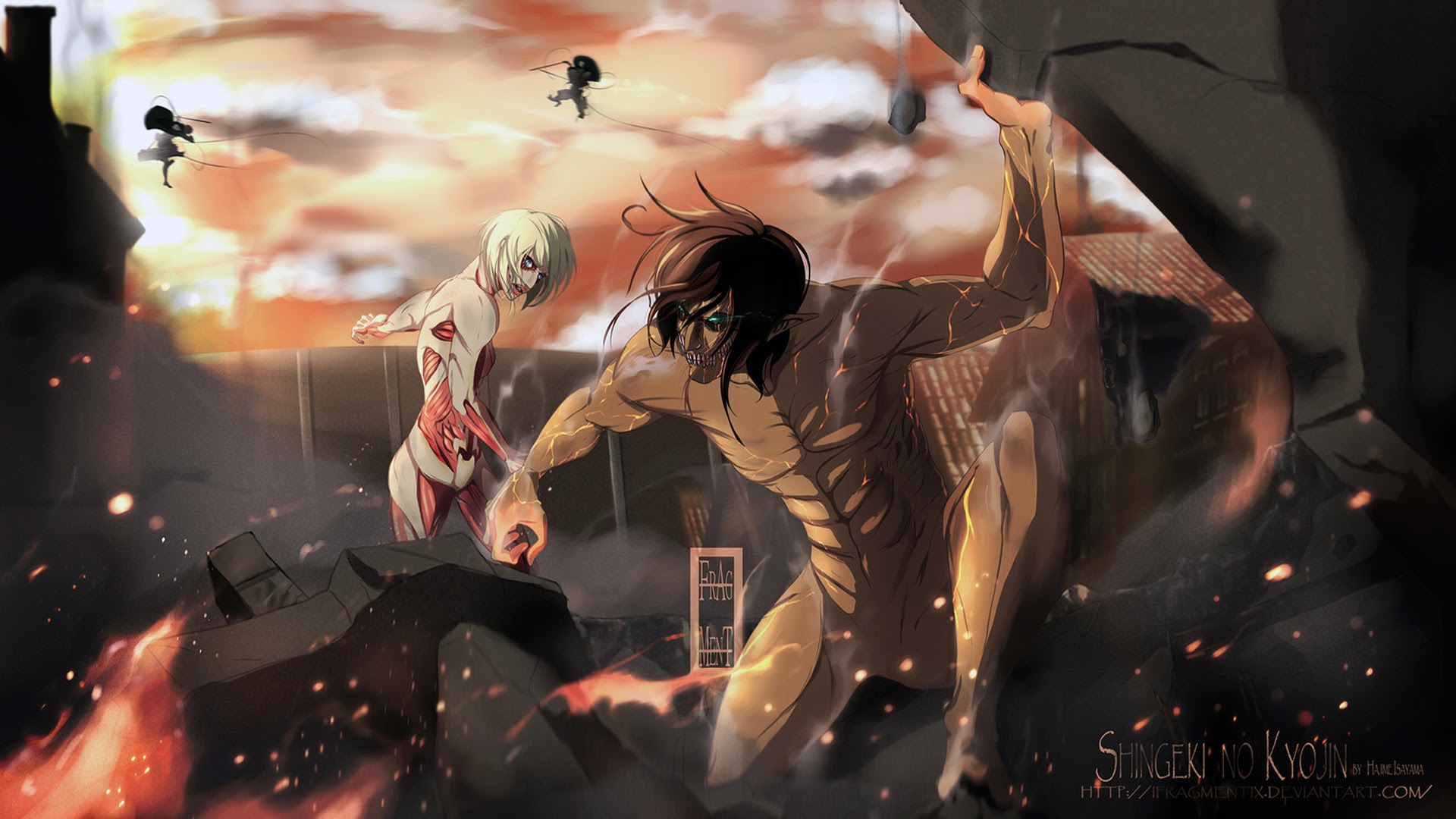 Vs Female Titan Attack On Shingeki No Kyojin Anime Hd Wallpaper