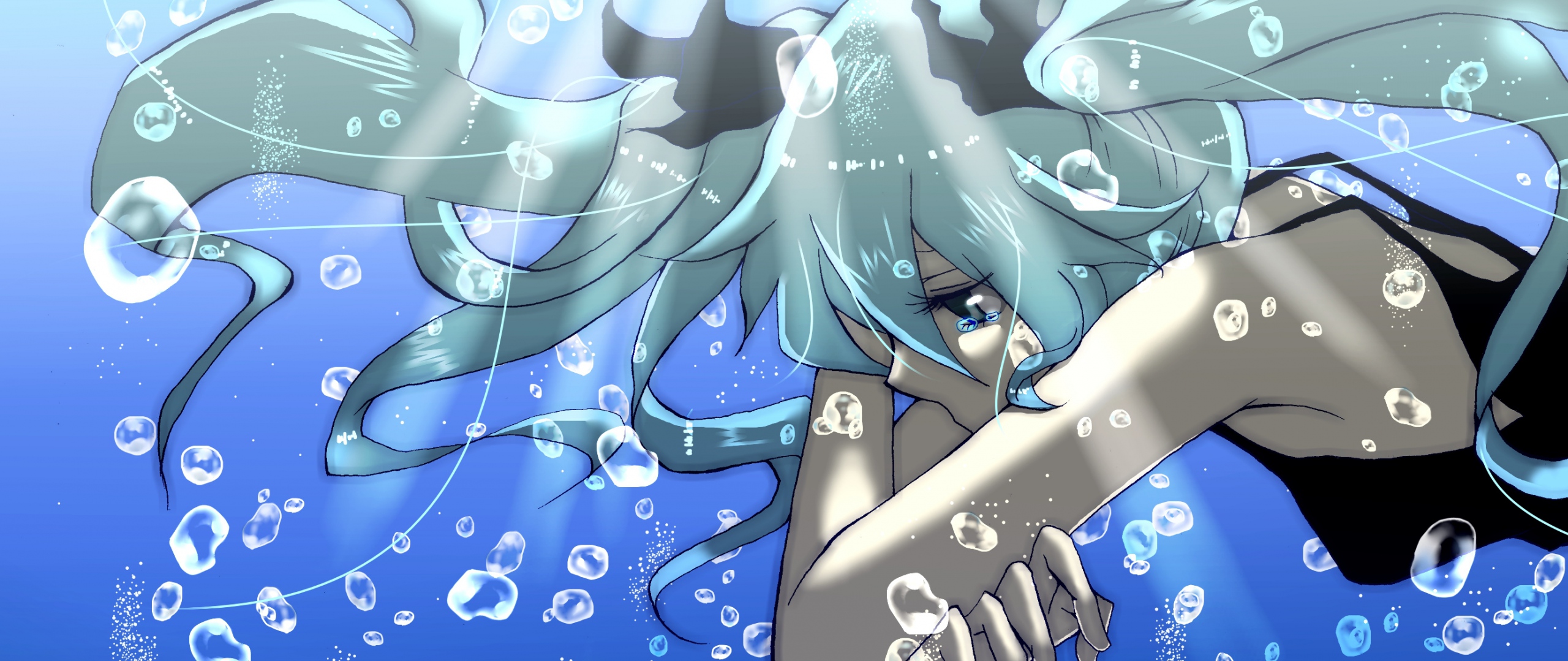 Wallpaper Anime Girl Water Bubbles Sadness