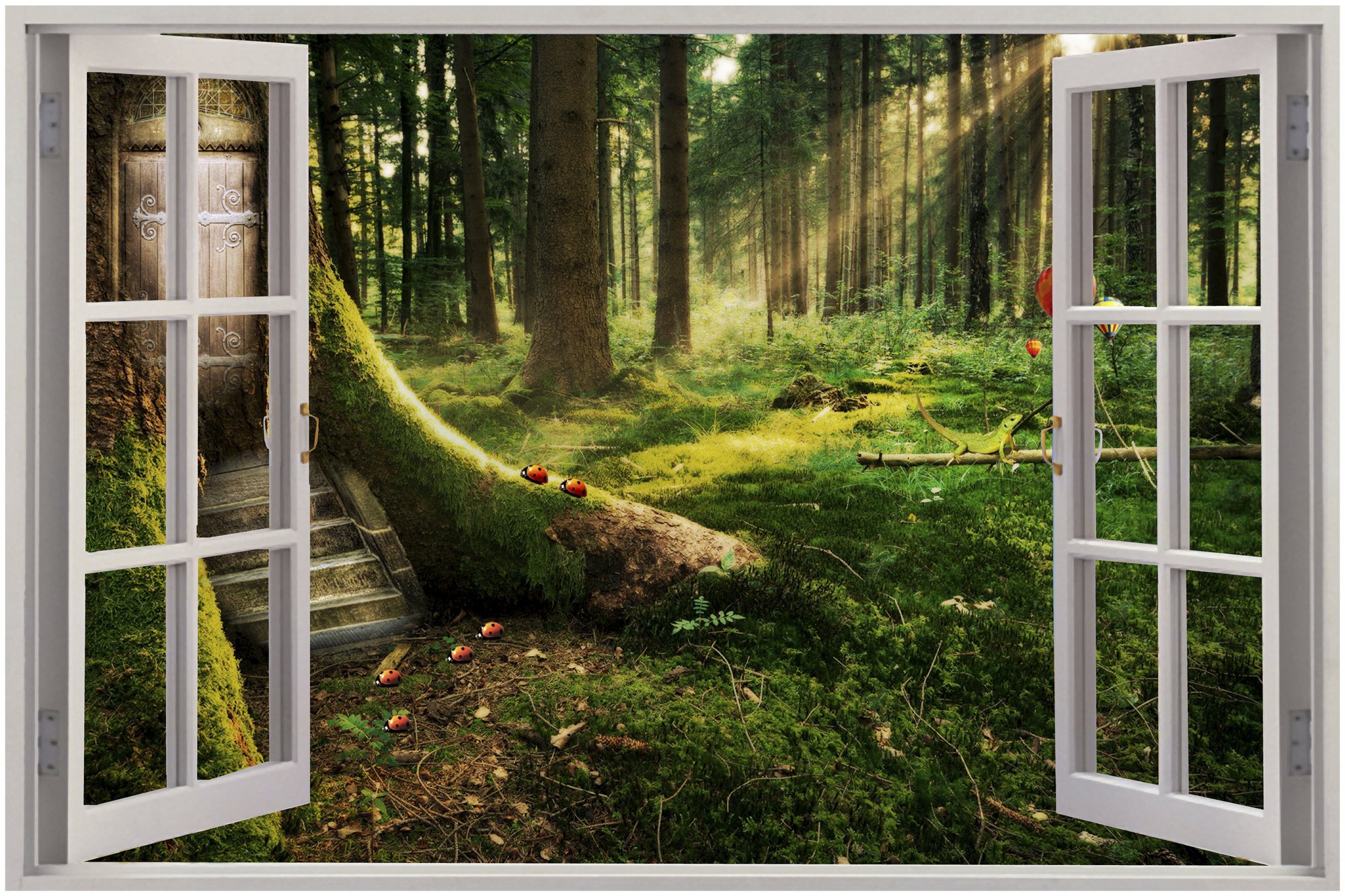 Enorme Finestra 3d Enchanted Forest Vista Adesivo Parete Arte Murale