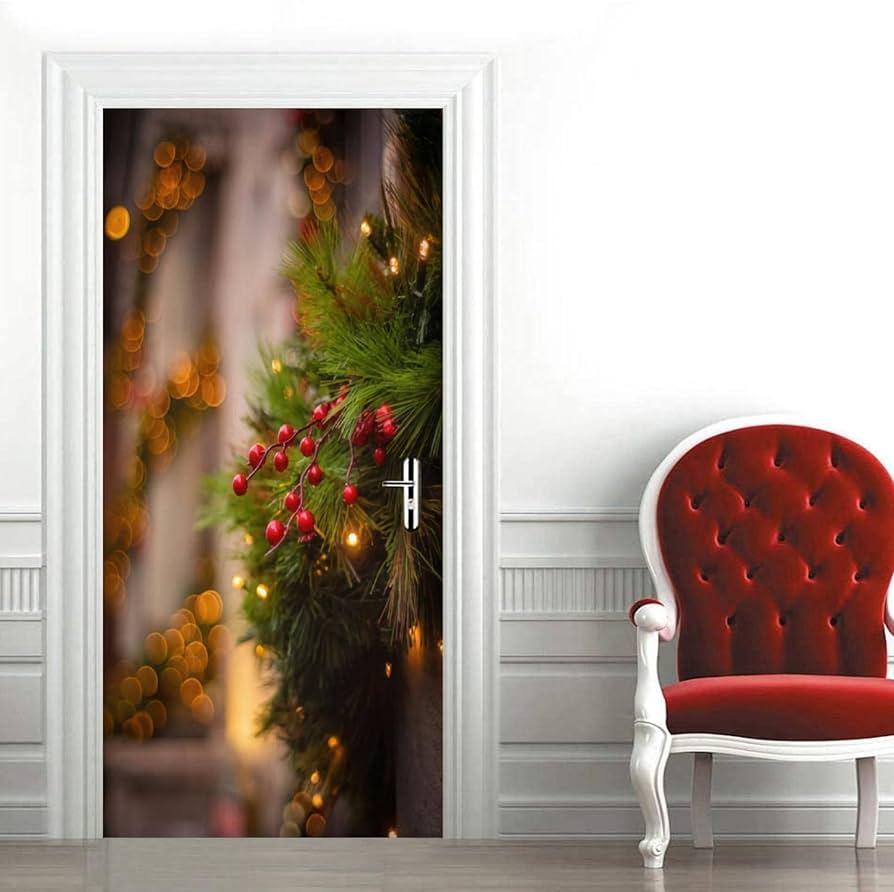 Amazon 3d Door Mural Decal City Christmas Lights Red Berry