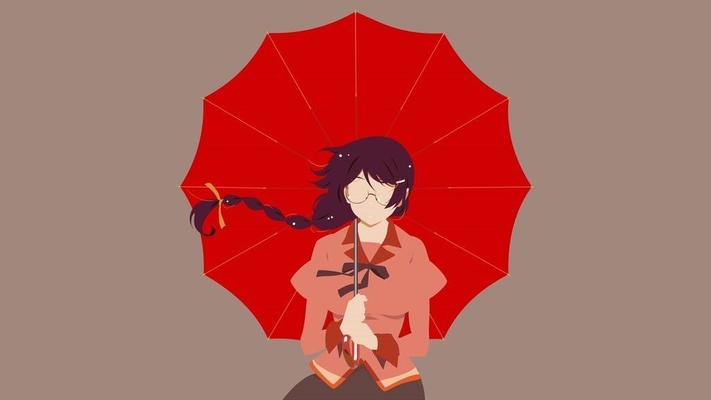 Tsubasa Hanekawa Bakemonogatari With Red Umbrella Anime Girl
