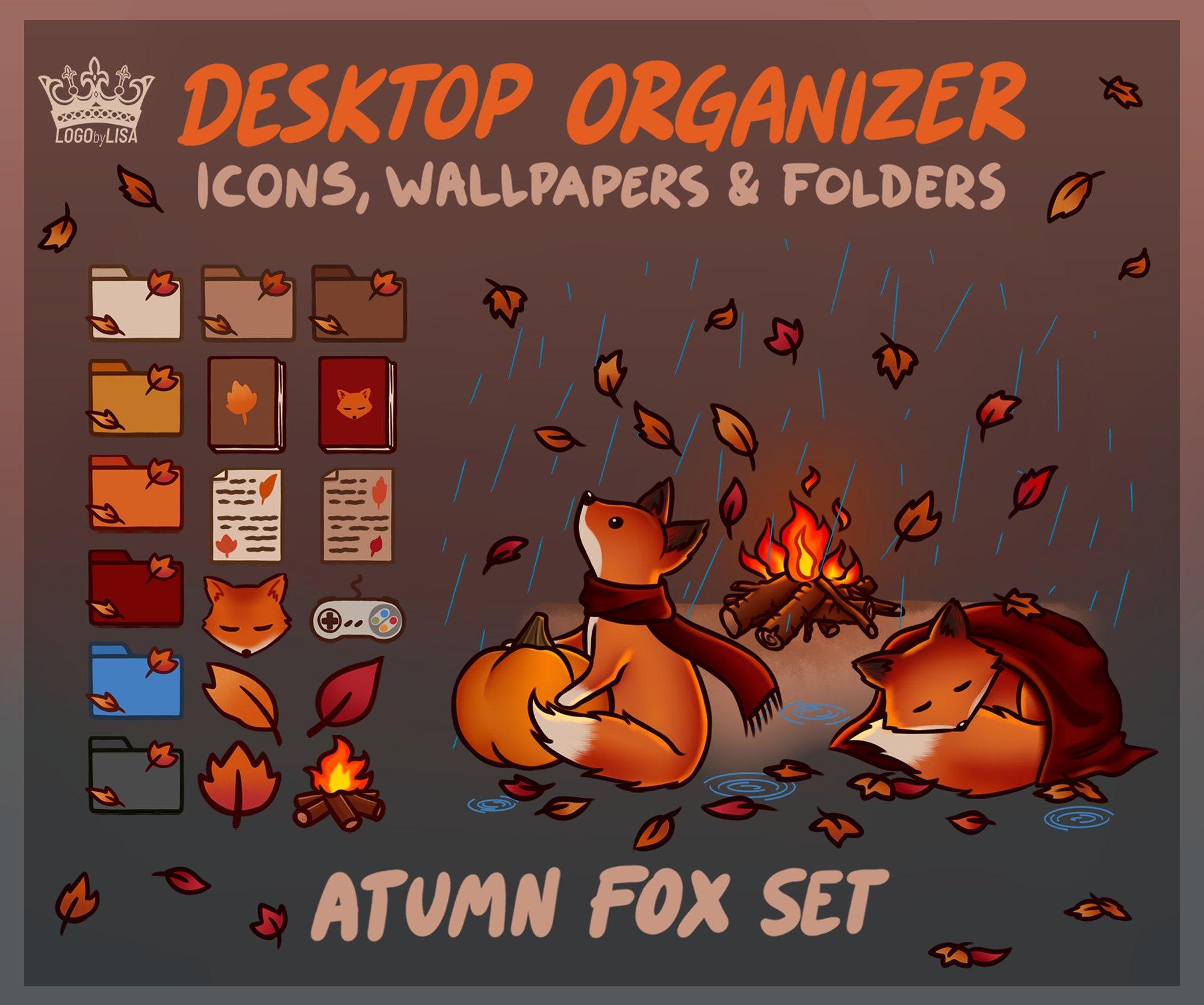 Autumn Fox Cozy Fall Theme Custom Icons Folders Wallpaper Set