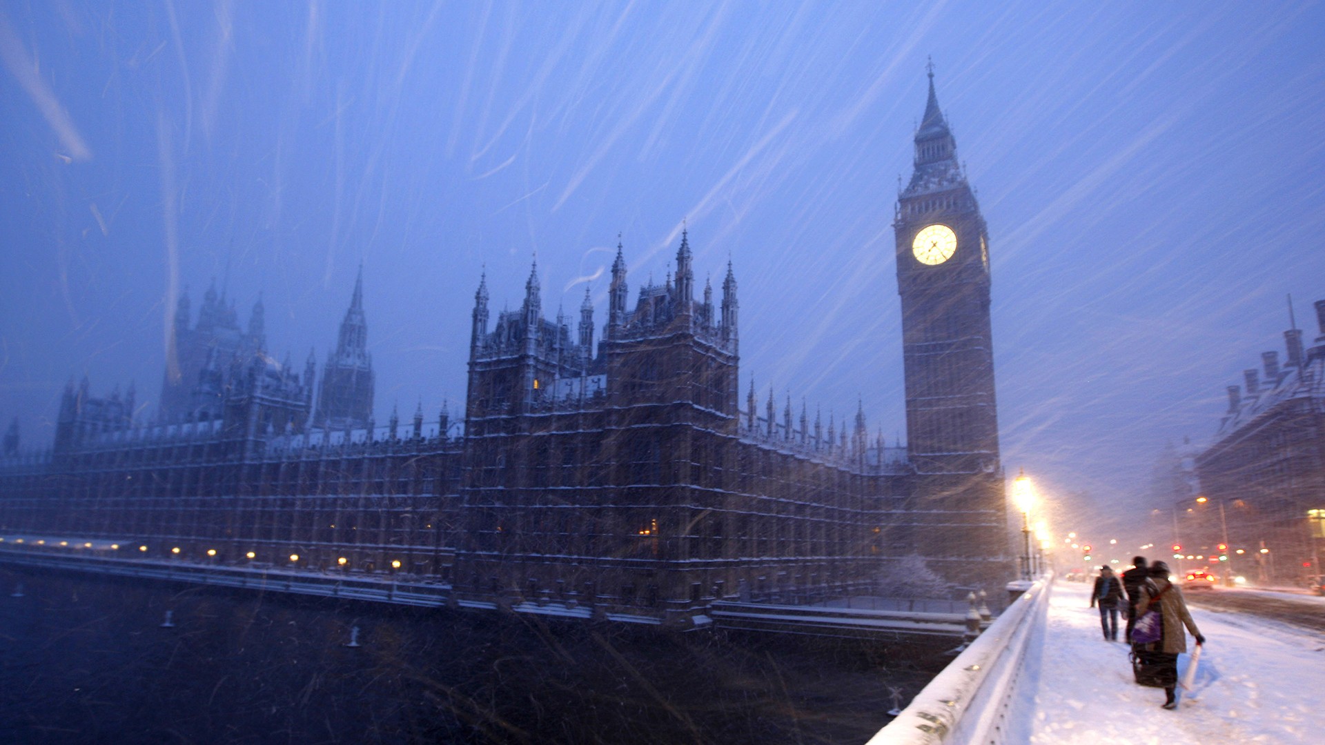 Winter Snow England London Clocks Big Ben United Kingdom Palace Of