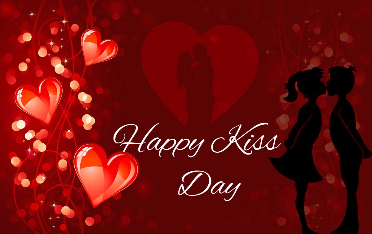 Love Heart With Kissing Couple Kiss Day Wishes Wallpaper