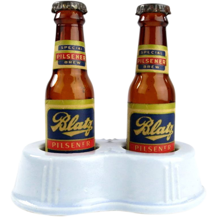 Vintage Advertising Salt Pepper Shakers Pilsner Blatz Beer Bottles